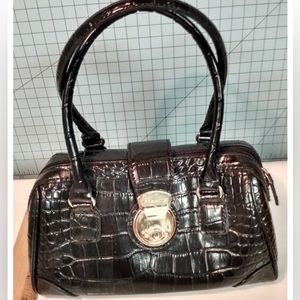 Liz Claiborne Black Faux Leather Faux Crocodile/Alligator Purse Handbag